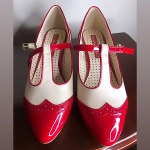 Red and White Mary Jane Heels - Classic Two-Tone Women’s Pumps